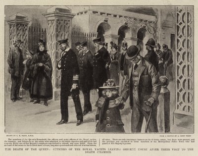 La mort de la reine, les officiers des yachts royaux quittant Osborne House après leur visite à la chambre mortuaire - Charles Edwin Fripp